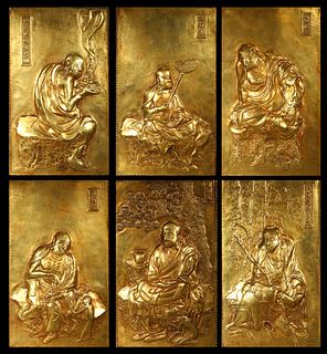 A Group of Sixteen Gilt Bronze Arhat Plaques
