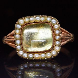 CITRINE AND PEARL CLUSTER RING