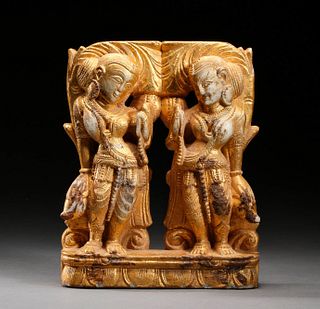 A Carved Stone Hindu Twin Goddess Statue