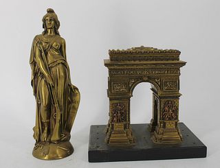 Antique Bronze Arc De Triomphe Together With A