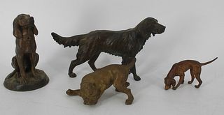 4 Antique Cabinet Bronze Dogs (1 Signed)