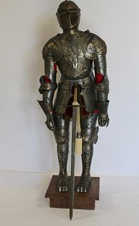 Antique Life Size Knights Armour & Sword On Stand