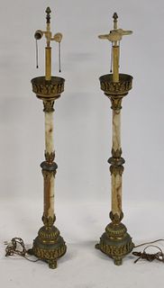 An Antique And Tall Pair Of Bronze & Onyx Candle