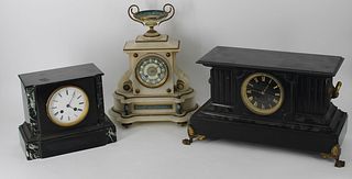 3 Assorted Antique Marble Mantel Clocks.