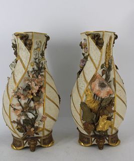 A Pair Of Royal Worcester Porcelain Vases.
