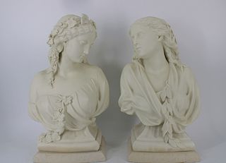 Pair Owen Hale Parian Porcelain Allegorical Busts