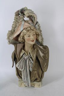 Royal Dux Porcelain Bust Of A Beauty In Plume