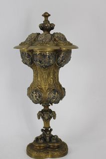 Ornate Silver And Gilt Bronze Lidded Urn.