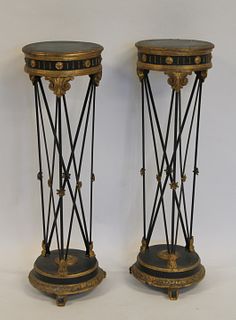An Antique Pair Of Ebonized, Gilt And Paint