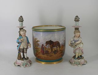Meissen ? Figural Candlesticks And A Large