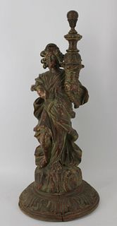 Large Antique Carved And Polychrome Santo.