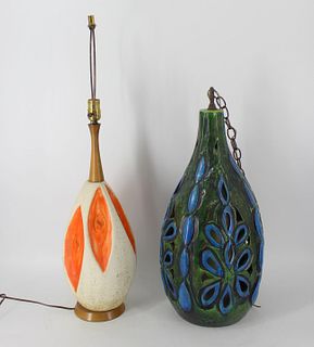 Midcentury Porcelain Lamp & A Chandelier.