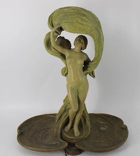 Large Figural Art Nouveau 2 Lady Lamp by Ernst