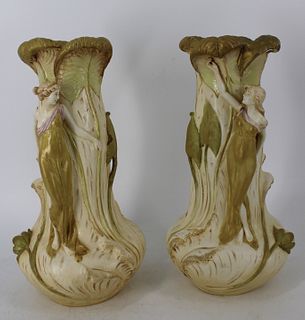 Pair Of Royal Vienna Wahliss Art Nouveau Vases.