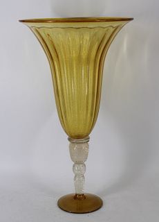 Large Murano Glass Clear To Amber Gilt Flecked