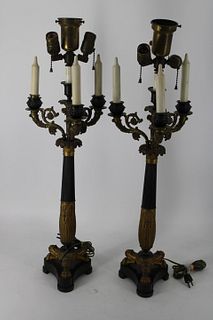 An Empire Style Pair Of Bronze Lamps.