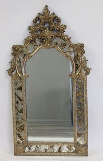 Midcentury Carved & Silvergilt Paneled Mirror