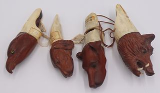 (4) Black Forest Carved Figural Hunt Whistles.