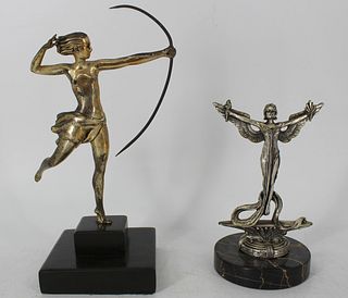2 Art Deco Silvered Bronze Figures.
