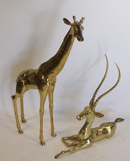 Vintage Brass Giraffe And An Antelope.