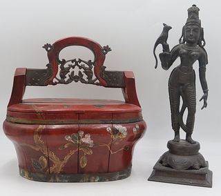 Asian Grouping of Bronze and Lacquered Items.
