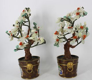 Vintage and Fine Quality Pair of Jade Trees