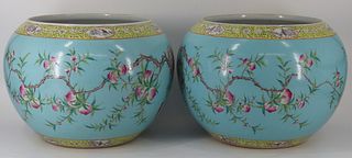 Pair of Large Signed Chinese Enamel Decorated Fish