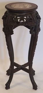 Chinese Marble Top Carved Wood Stand.