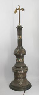 Large Antique Bronze Cloisonne Lamp.