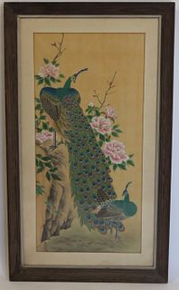 Signed Chinese? Painting of Peacocks and Flowers.