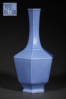 A Sky blue glaze hexagonal Vase