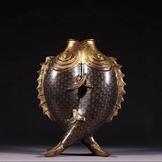 A Gilt Bronze Twin Fish Shaped Vase