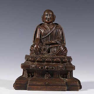An Alloy Copper Gold and Silver Enlightened Monk Statue