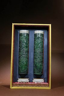 A Pair of Carved Jade Incense Diffusers