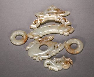 A Six Piece Carved Jade Set