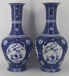 Pair of Large Chinese Blue and White Vases.