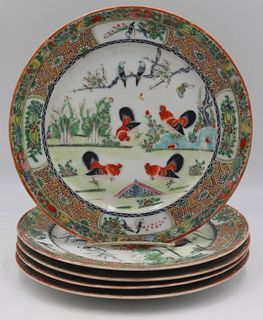 (5) Chinese Famille Rose Rooster Plates.
