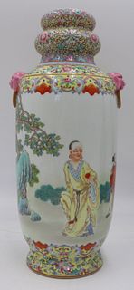 Chinese Famille Rose Vase with Figural Handles.
