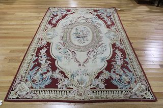 Vintage And Finely Hand Woven Aubusson Carpet.