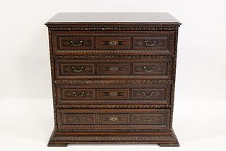 Vintage Highly and Finely Carved 4 Drawer Commode