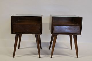 Midcentury Pair Of Glass Top Night Stands.