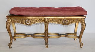 Antique Louis XV Style Giltwood  And Caned Bench