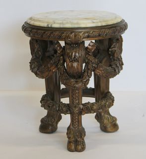 Antique Finely And Highly Carved Marbletop Stand