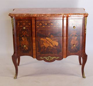Vintage Inlaid Bronze Mounted And Marbletop