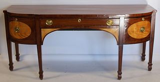 Antique Mahogany Inlaid And Bow Front Sideboard.