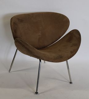 Midcentury Suede Upholstered Chrome Chair.