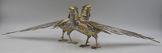 SILVER. Pair of Spanish Silver Pheasant Table
