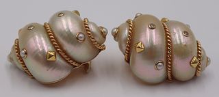 JEWELRY. Pair of Fred Leighton 14kt Gold, Shell,
