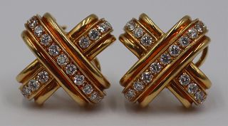JEWELRY. Pair of 18kt Gold and Diamond X-Form