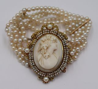 JEWELRY. 14kt Gold, Pearl and Cameo Bracelet.